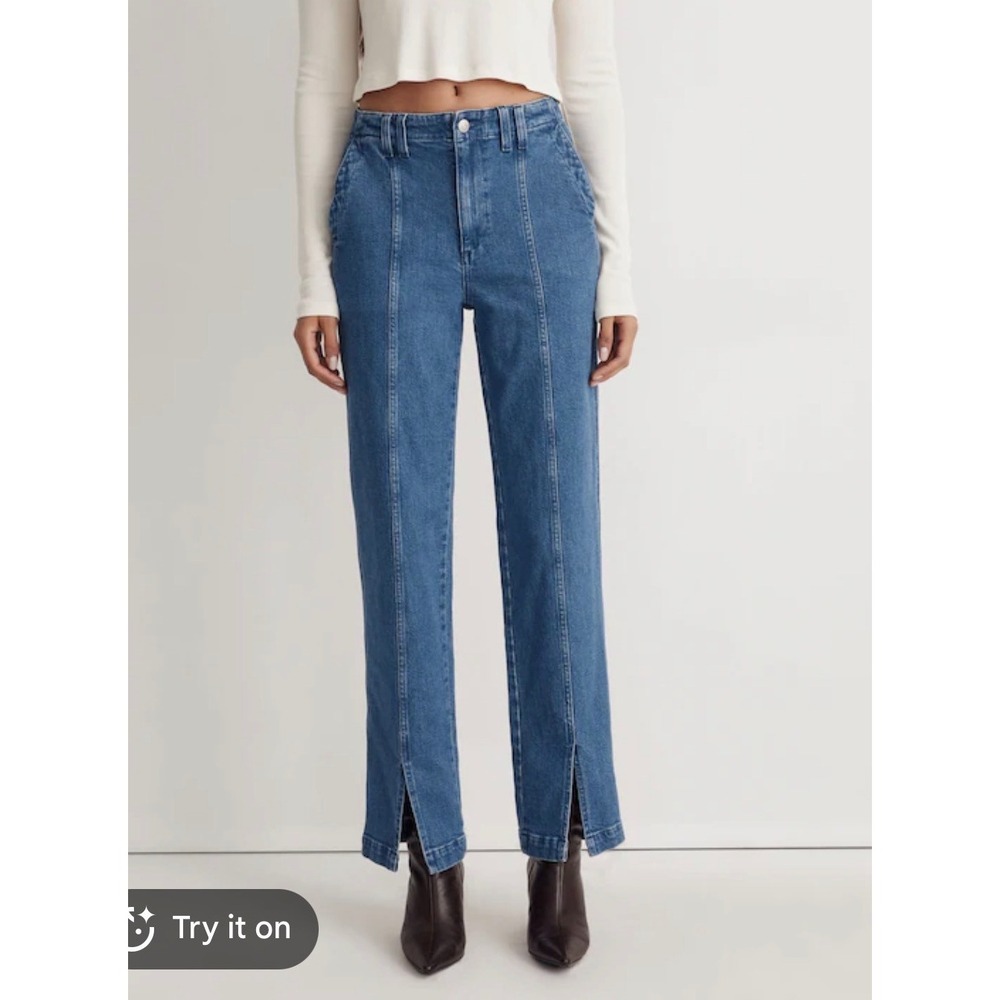 Madewell The Perfect Vintage Straight Jean Pintuck Split‎ Hem Denim Blue 27